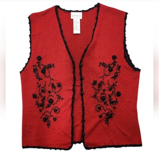 Vintage Koret Petites Size P Mohair Blend Red Black Sleeveless Knit Vest