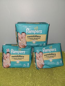 3 pack 26 Diapers  size 3 Pampers Swaddlers