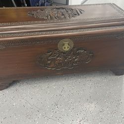 Dark Brown Asian Trunk/Chest - Carved motifs In Top And Side