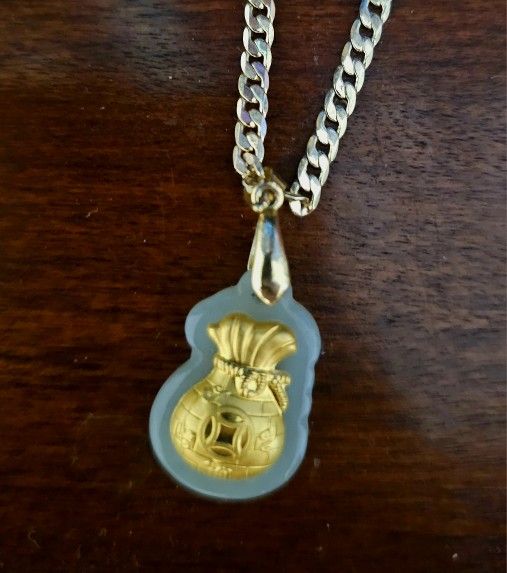 24k Gold And Jade Pendant