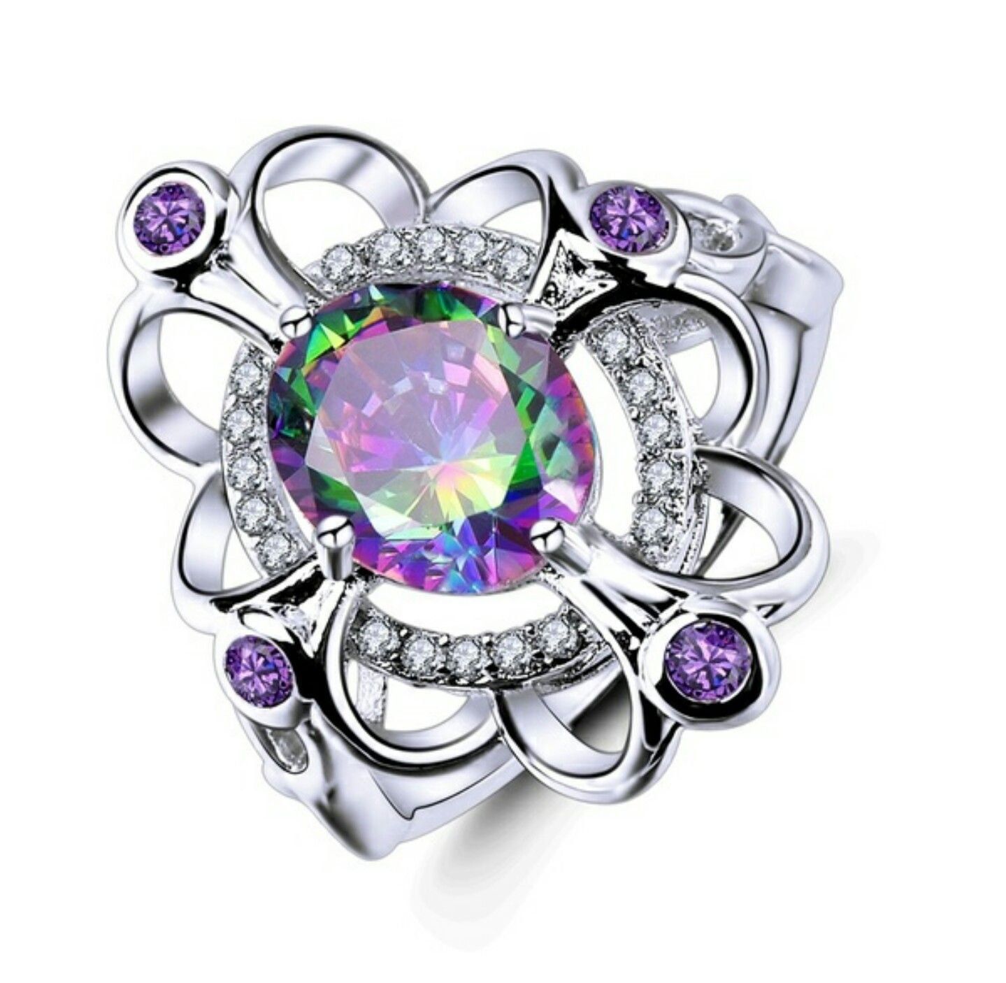 (Shipped Only) Topaz & Amethyst Gemstone 925 Silver Ring Size 6-13