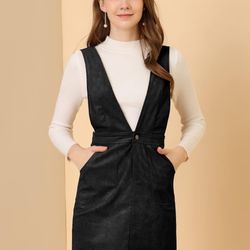 Overall V Neck Strap Dress