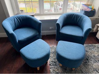 Blue fabric swivel chairs