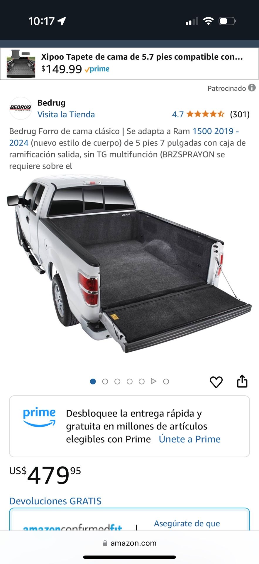 Bed rug fits 2019-2024 ram 1500