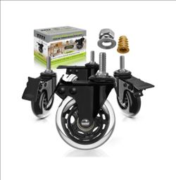 Slipstick CB693 Premium 3 Inch Rubber Caster Wheels with Brake (4 Pack) Replacement Rollerblade Style Swivel Casters with 3/8”– 16x1” Threaded Stem, I