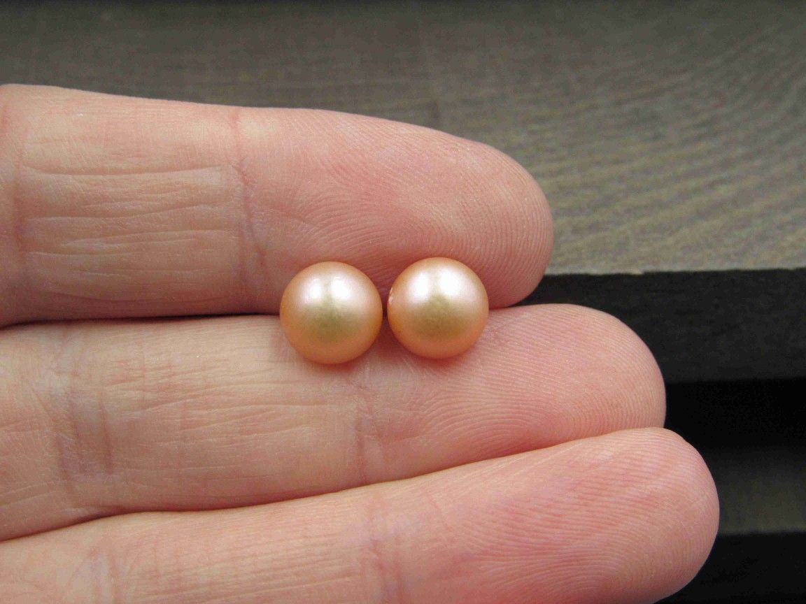 Sterling Silver Simple Peach Pearl Stud Earrings Vintage Wedding Engagement Anniversary Beautiful Everyday Minimalist Cute Sexy
