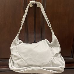 White Leather Bag w Dull Metal Hardware