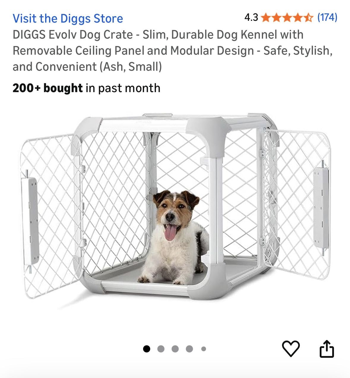 DIGGS Evolv Dog Crate - Slim, Durable Dog Kennel with Removable Ceiling Panel and Modular Design - Safe, Stylish, and Convenient (Ash, Small)
