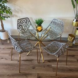 Boho Gray Gold Dining Table Set For 4