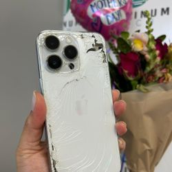 iPhone 14 Pro Max, Unlocked, Silver, Fully Functional Only Screen And Back Crack $400