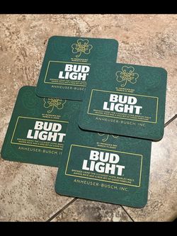 #/$(RARE! 2020 Set - Bud Light_St.Patrick’s{Day Set}of 4 Beer Coasters)=#+&!