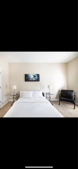 Queen Bed frame and mattress,2 side tables plus canvas