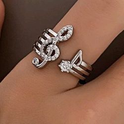 Music Note Ring with Rhinestones 