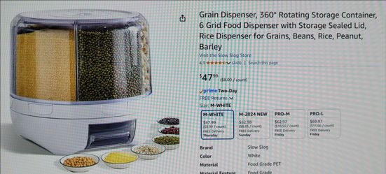 New! 6 Food Dispensers, Rotating Storage Container, Sealed Lid
