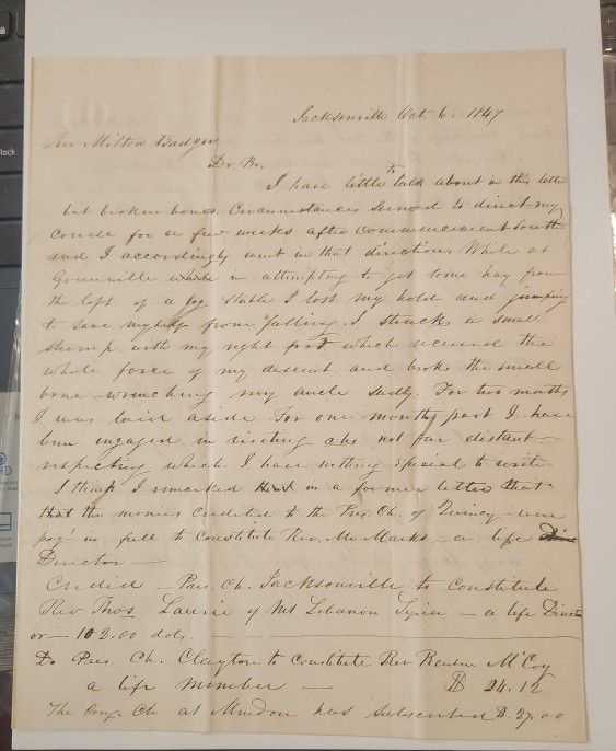 1847 Jacksonville IL to NYC Rev. Milton Badger Re: Good Content