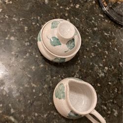 Cream And sugar Signed Pottery 