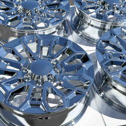 22" Chrome Rims Wheels Tires 8x180 GMC Sierra Chevy Silverado 2500 Chevrolet 3500 HD 3500HD 2500HD Denali GM Polished Black 22 Inch Off-Road