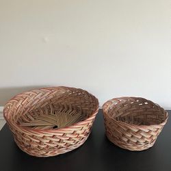 Decorative Woven Round Basket Set Of 2 Home Decor Storage Organizers