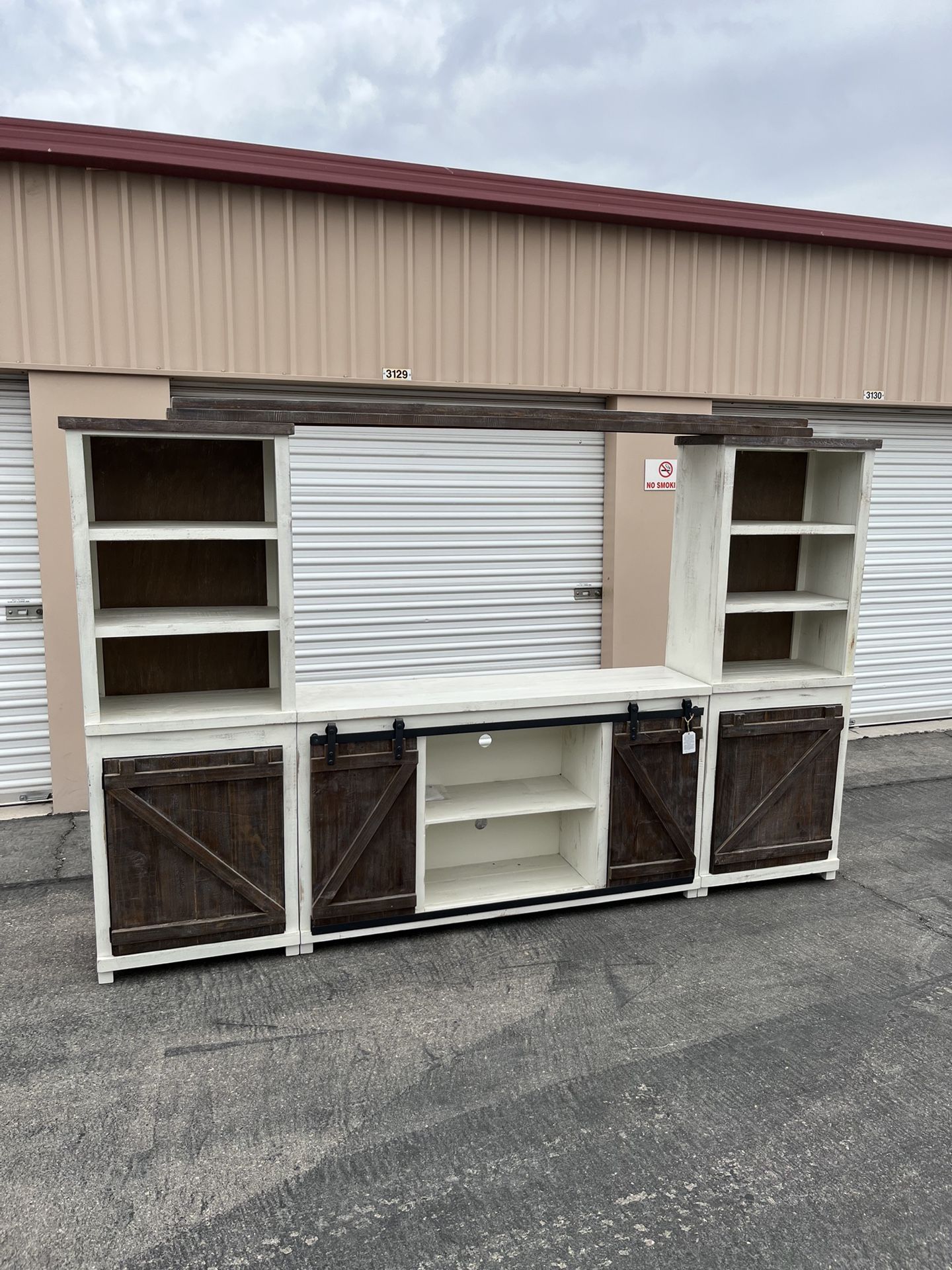 β¨ Farmhouse Entertainment Center β TV Stand & Shelving Set β¨ ($10 Delivery )