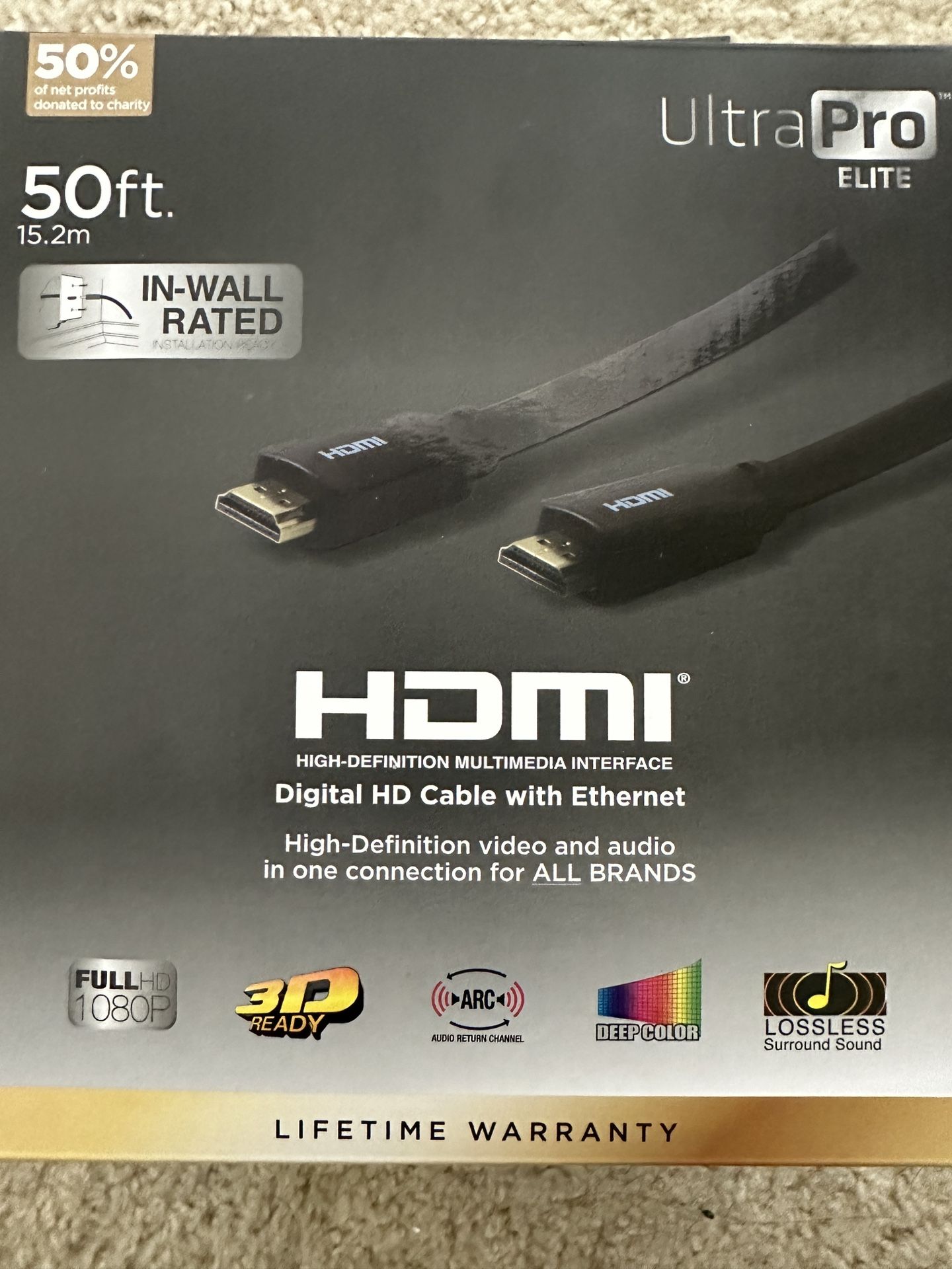 Ultra Pro Elite 50ft In-Wall Rated HDMI Digital HD Cable with Ethernet NEW