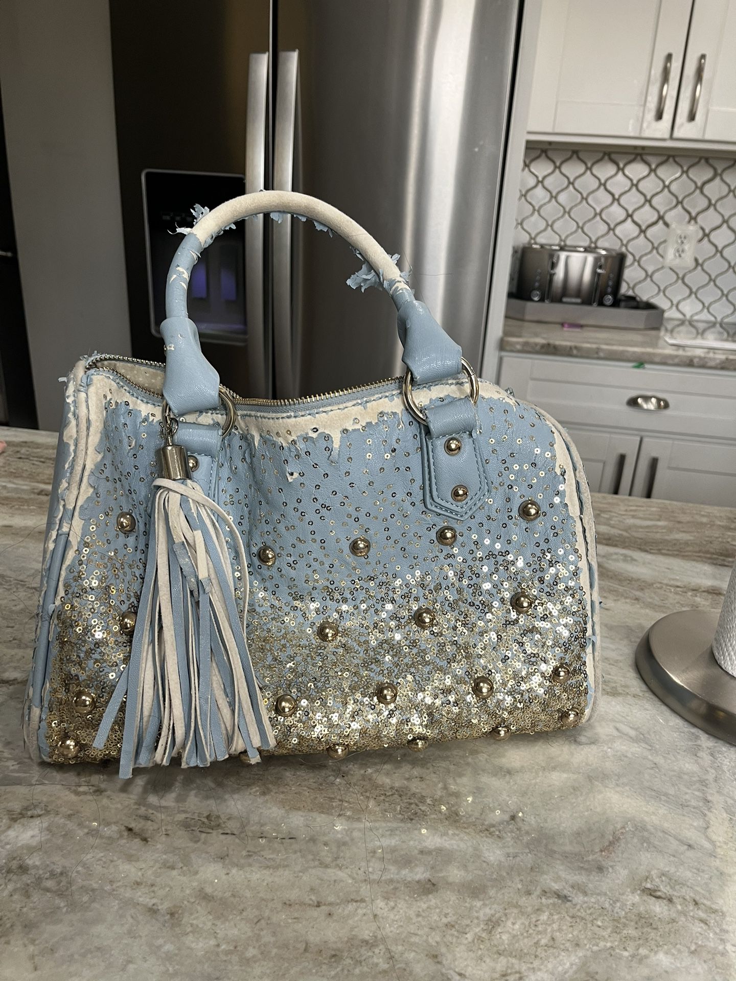 Blue Sequin Handbag