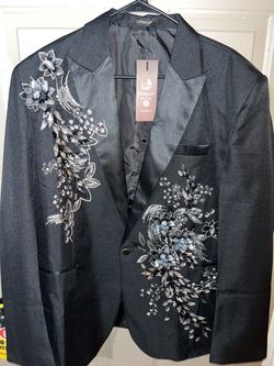 Black Floral Embroidered Blazer XL