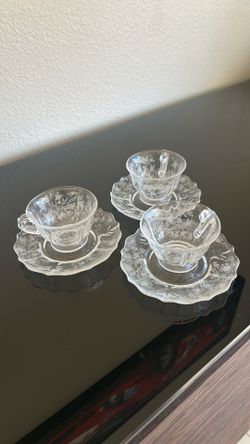Fostoria Chintz Teacup and Saucer - Set of 3
