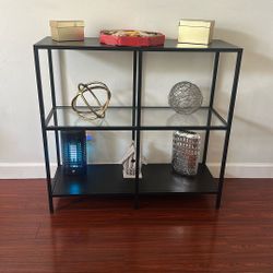 Glass Black Metal And Wood Shelf, Bar, Bookcase 