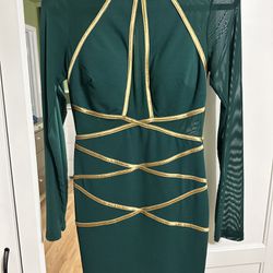 Fashion nova Green & Gold Dress Size M 