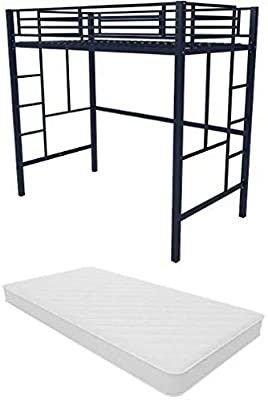 5410396WE Your Zone Metal Loft Bed, Blue Bundle with Signature Sleep Gold Bonnell 6 Inch Coil Twin Mattress