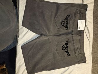 Black/dark Gray Jeans 14W, Barely Bootcut With Embroidery