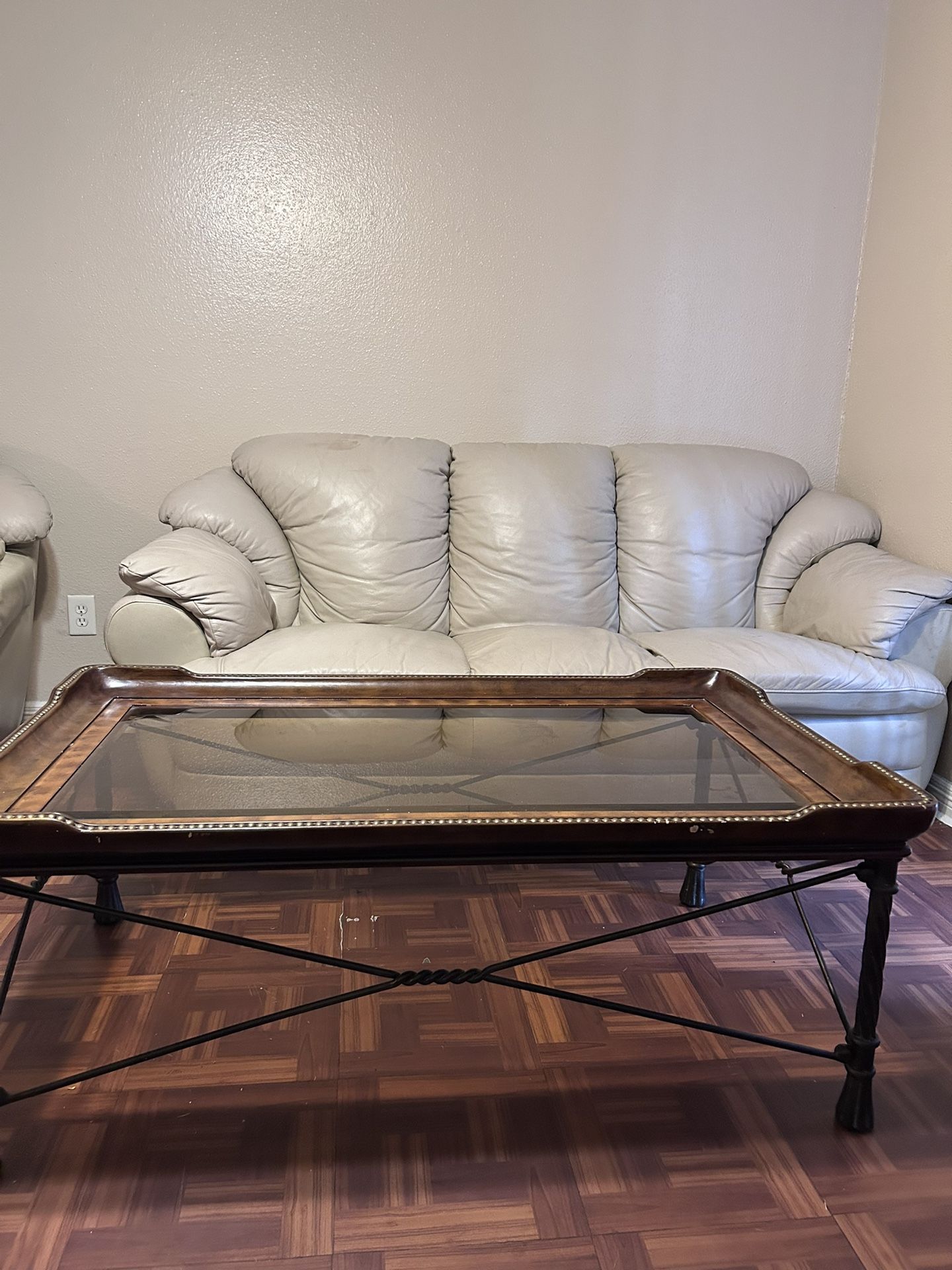 Leather Couch , Chair & Ottoman Coffee Table And 2 Chairs