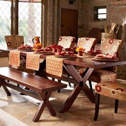 Pier 1 Nolan Trestle Dining Table with 2 Leaves + 4 Pier 1 Upholstered Chairs