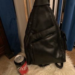 Black 100% Leather Backpack Or Shoulder Purse