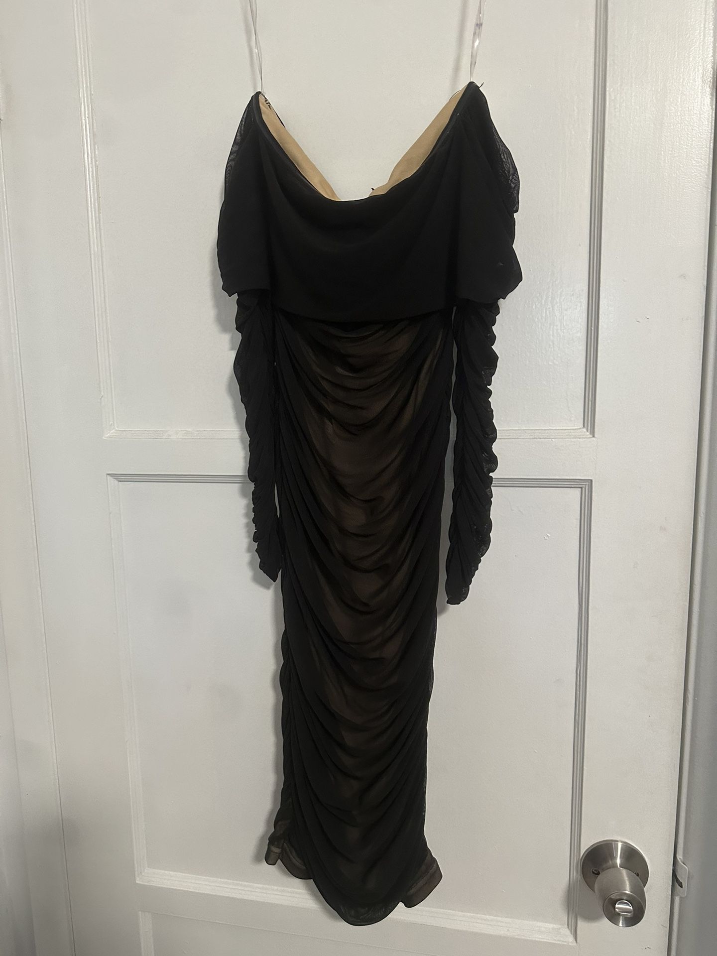 Black Shoulder Midi Dress 