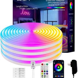 Neon Rope Lights, 32.8FT IC+RGB LED Strip Lights, App+Remote Control, Outdoor IP67 Waterproof, Music Sync, Color Changing, Flexible DIY Design Neon Li