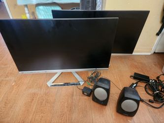 Two "27 Monitors And Small Speakers "Great for Gaming"