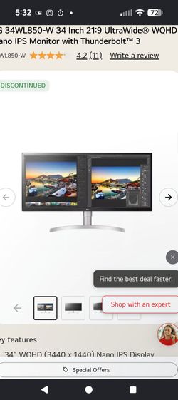 34-inch 21:9 UltraWide QHD monitor featuring a 3440 x 1440 Nano IPS flat display, VESA DisplayHDR 400, and Thunderbolt 3 connectivity with 60W power d