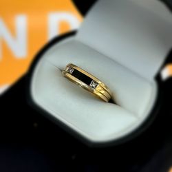 Jewelry 10k solid yellow gold onyx stone natural diamonds 0.32CTW ring size 10.25