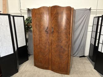 WOODLAND Vintage Art Deco Burr Wood Double Wardrobe