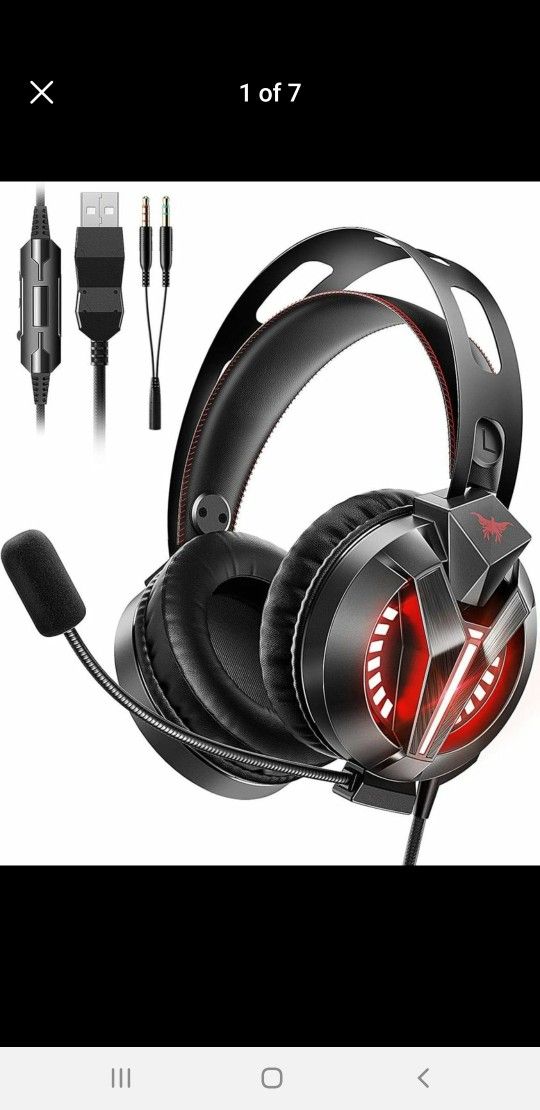 Combatwing Pc Gaming Headset with Microphone & Led Light,Stereo Bass Surround Soft Memory Earpads