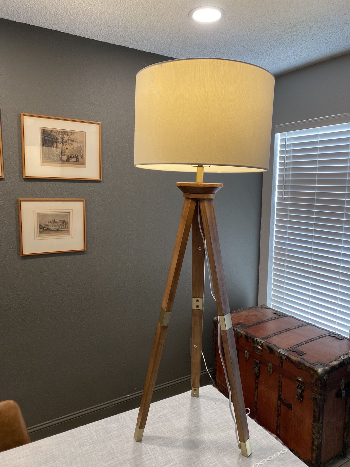 Tripod Lamp Oak Tone Wooden Finish -