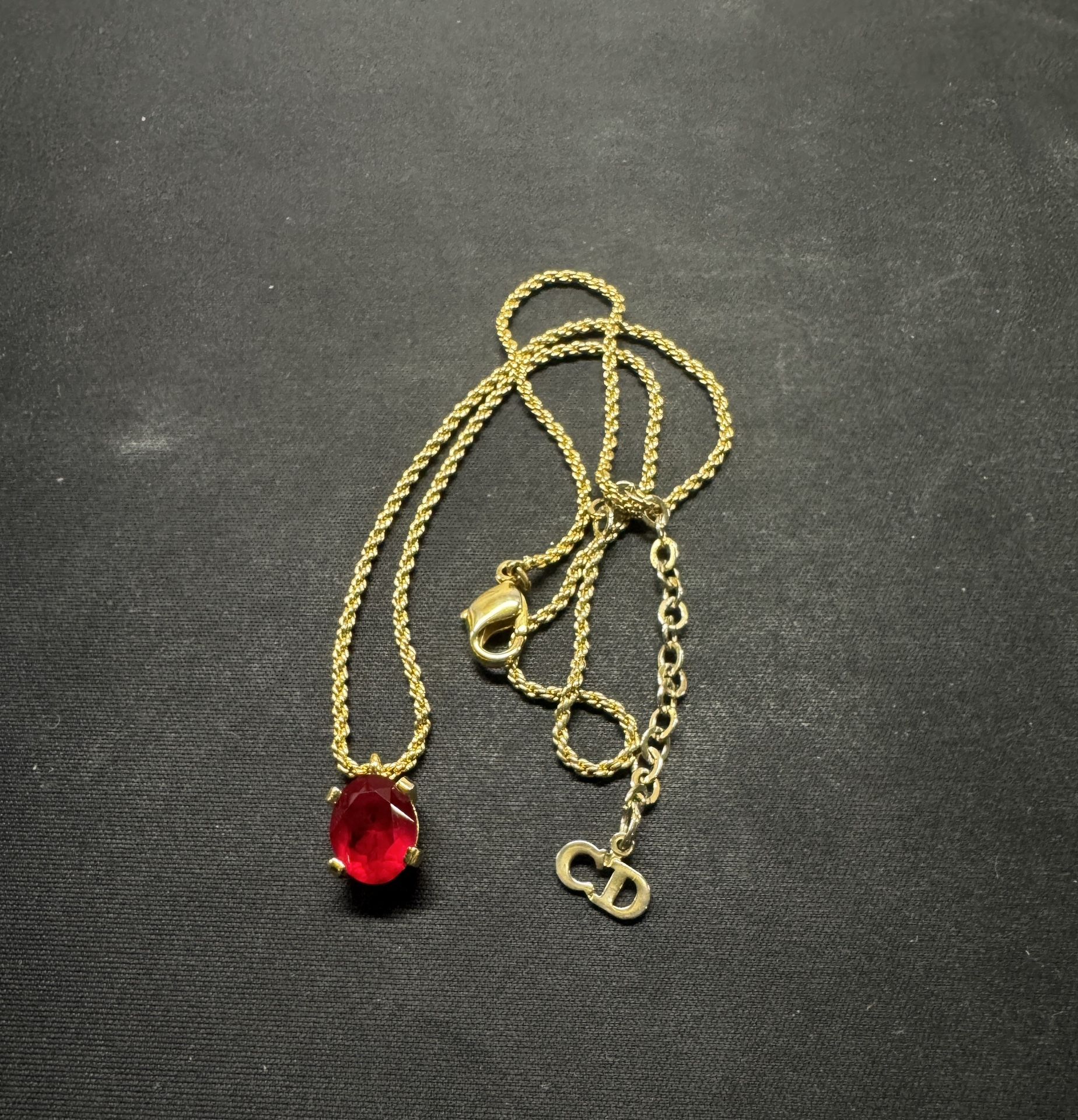 Christian Dior gold plated vintage necklace with red crystal