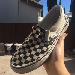 Black and White checkered slip on vans
