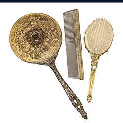 Antique Mirror Comb And Brush Set