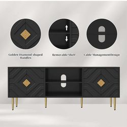 New in box HLR 63''Modern Black TV Stand for 65/70/75 inch TV, Entertainment Center with Storage Cabinet, Mid CenturyTV Console,Embossed Pattern TV St