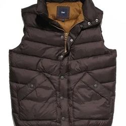 Gap Puffer Vest Men's Large Black Down filled Mock Neck Pockets Full Zip Hooded