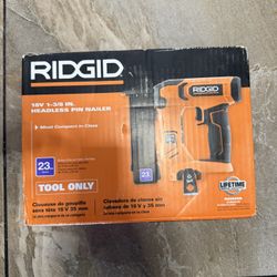 Brand new RIDGID 18V Cordless 23-Gauge 1-3/8 in. Headless Pin Nailer (Tool Only) BATTERY NOT INCLUDED  $95 