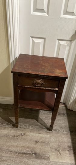 Antique Wood Nightstand with Drawer