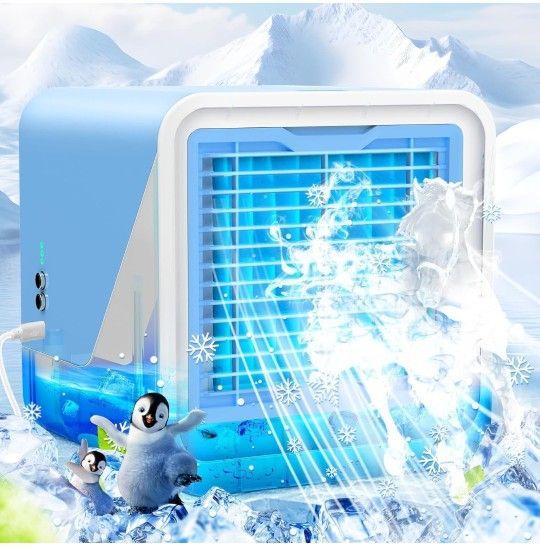 Fast Cooling Portable Air Conditioners Fan, 3- Speeds, Low Noise and Humidifier Function, 500ml Evaporative Air Cooler with 7 Color Led, Portable Ac U